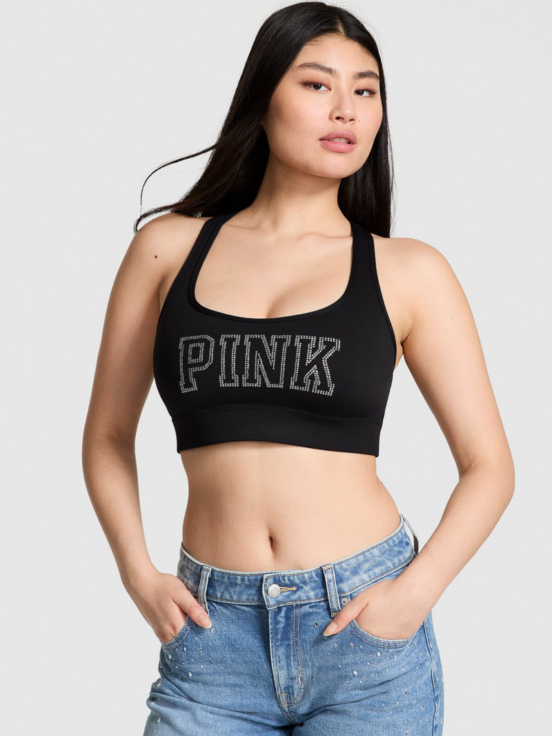 Top PINK Relay Racerback Sports Pure Black Bling Logo Victoria’s Secret ...