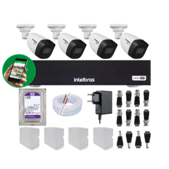 KIT COMPLETO COM 04 CÂMERAS INTELBRAS - SHOCK'SEG