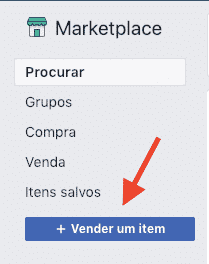 facebook marketplace - botão vender um item